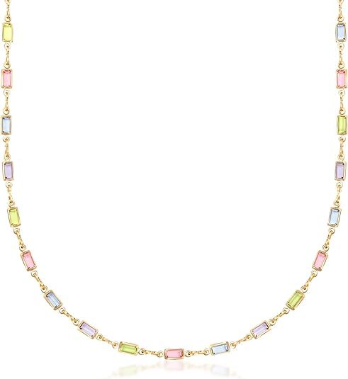 Barzel 18K Gold Plated Multi Stone Crystal Baguette Necklace for Women - Made In Brazil | Amazon (US)