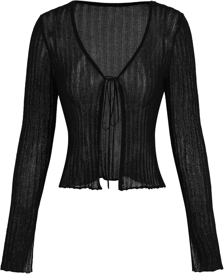 CIDER Cardigans for Women Trendy Bow Tie Front V Neck Long Sleeve Lightweight Shrug Sweater Ribbe... | Amazon (US)