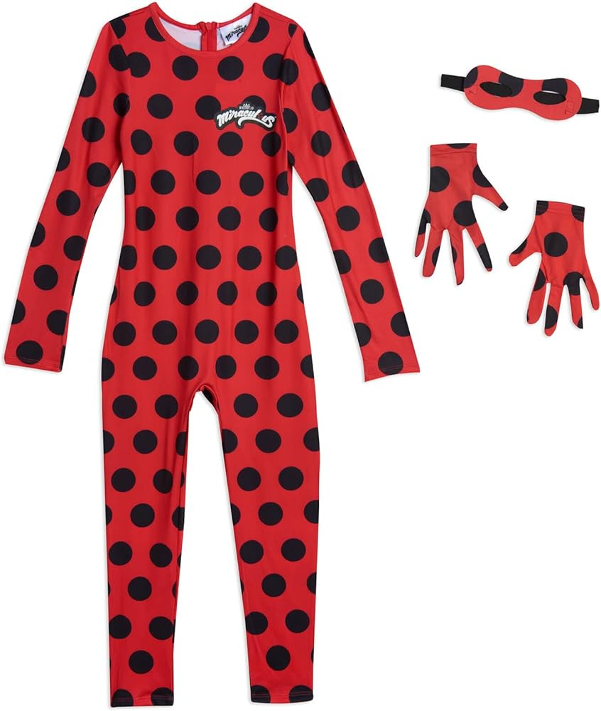 Miraculous Ladybug Girls Cosplay Jumpsuit Gloves and Mask 3 Piece Costume Set Toddler to Big Kid | Amazon (US)