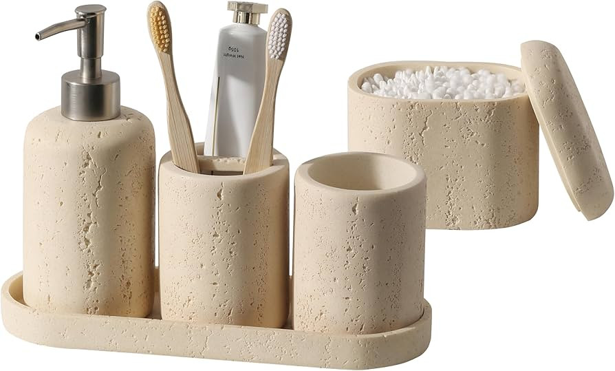 Bathroom Accessories Set, 5PCS Modern Bathroom Accessory Set with Soap Dispenser, Mouthwash Cup &... | Amazon (US)