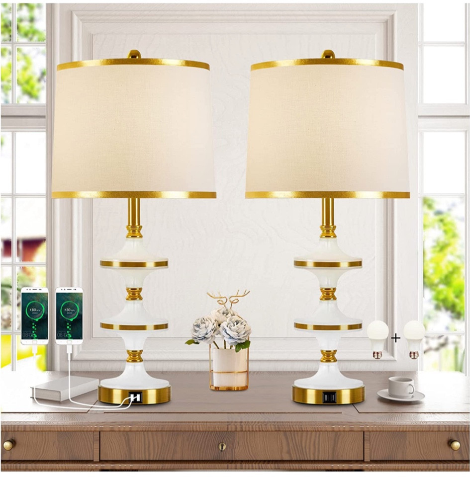 White and gold lamps set of 2; LEF light bulb included, touch switch, USB ports! Amazon prime 

#LTKhome #LTKFind