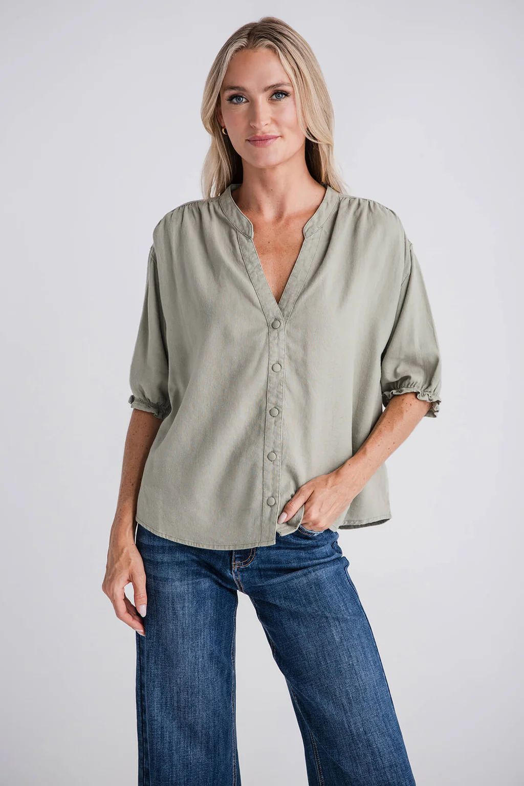 Risen Button Front Linen Shirt | Social Threads