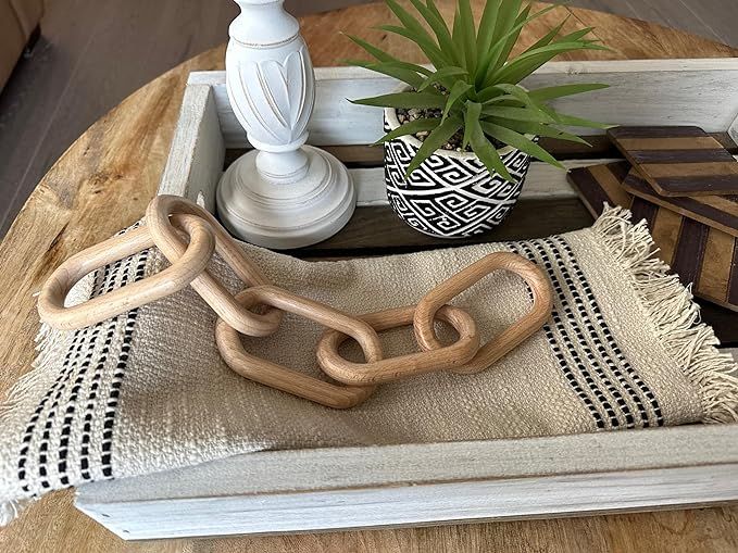 Decorative Garland Wood Beads & Wood Chain Link Set, Decorative Object Chain Wood Knot Decor Rust... | Amazon (US)