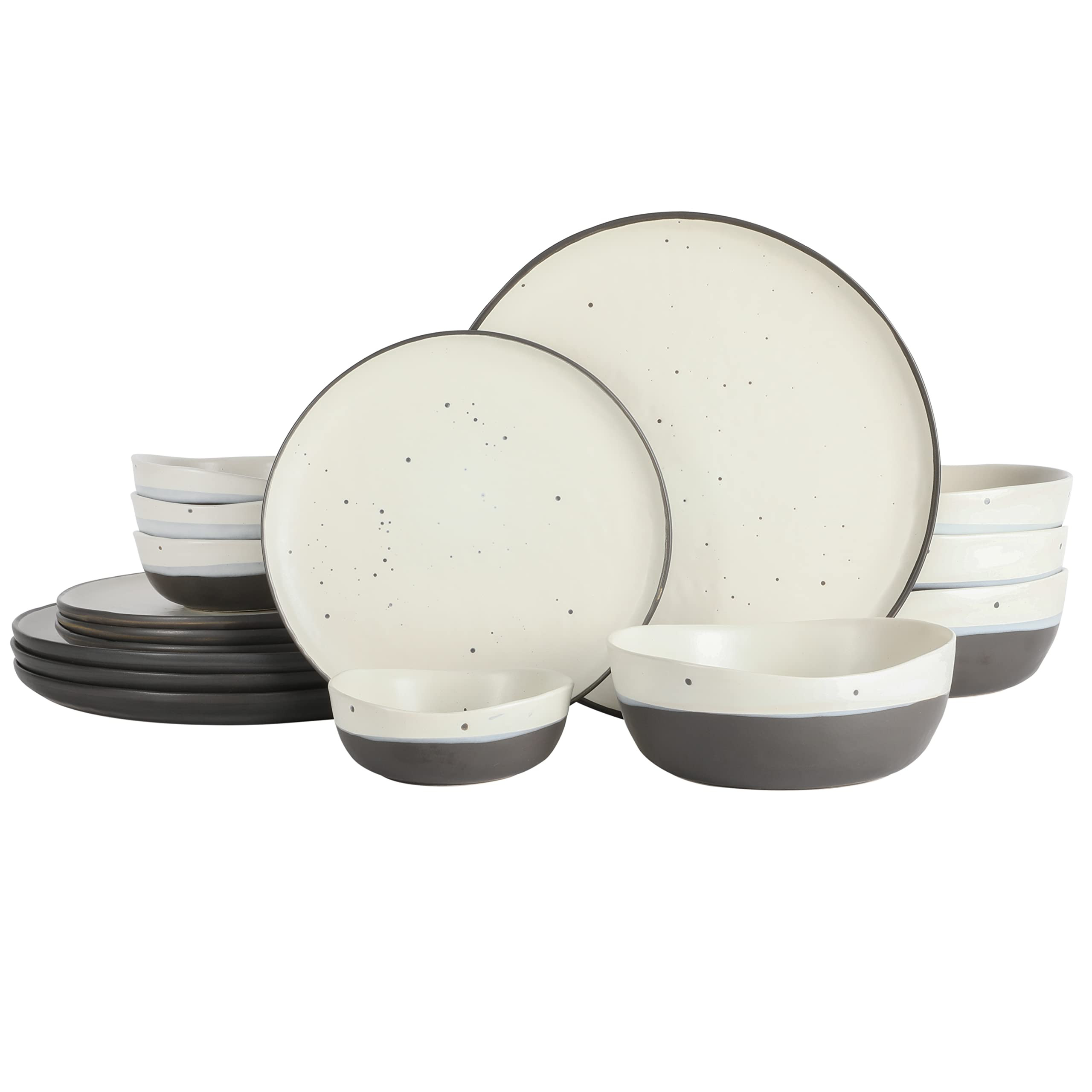 Gibson Elite Rhinebeck Double Bowl Dinnerware Set, Service for 4 (16pcs), White and Black | Amazon (US)