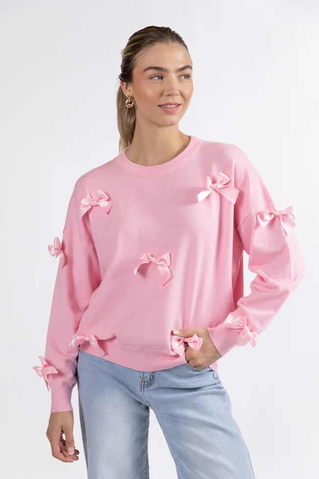 World Class Pink Bow Embroidered Sweater FINAL SALE | Pink Lily