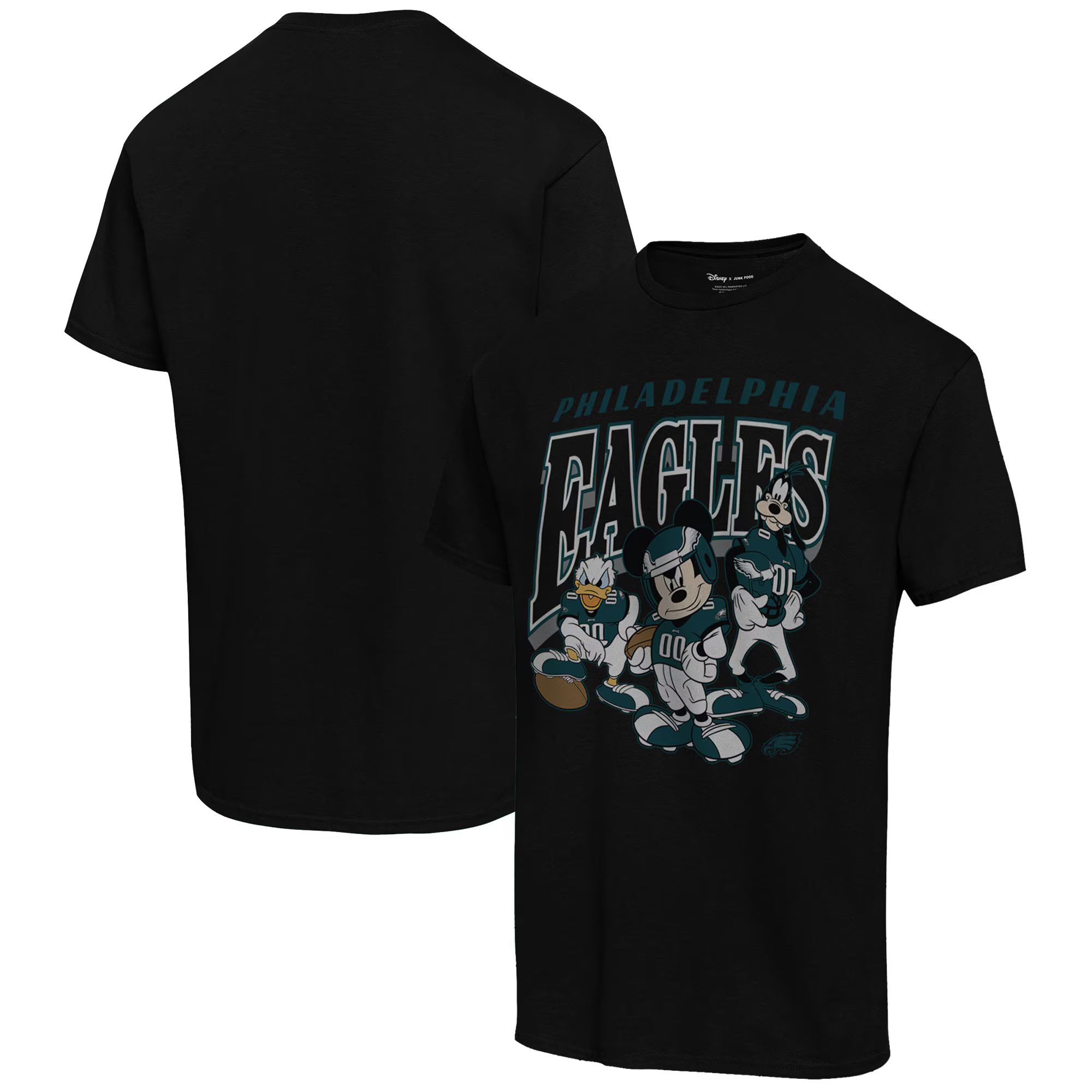Men's Philadelphia Eagles Junk Food Black Disney Mickey Huddle T-Shirt | NFL Shop