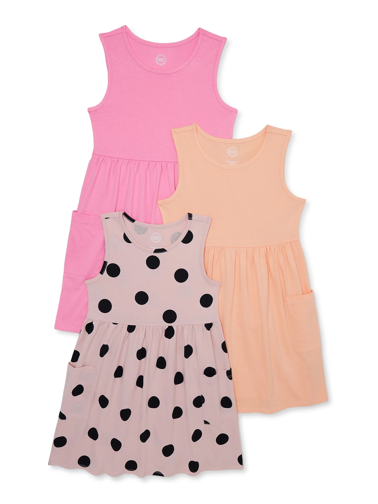 Wonder Nation Girls Sleeveless Play Dress, 3-Pack, Sizes 4-18 & Plus | Walmart (US)