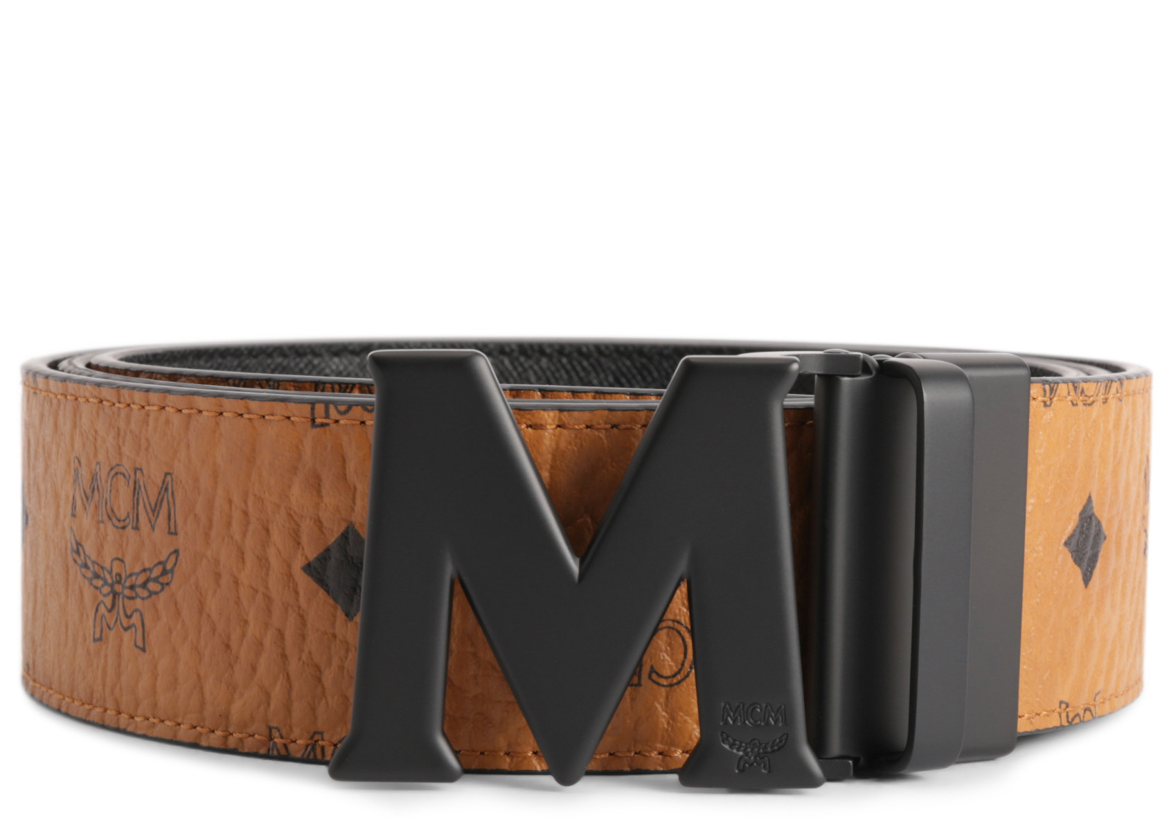 Men's MCM Claus M Reversible Belt Visetos Matte Blacktone 1.75W 51In/130Cm in Cognac | StockX