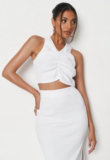 White Rib Ruched Front Crop Top | Missguided (US & CA)