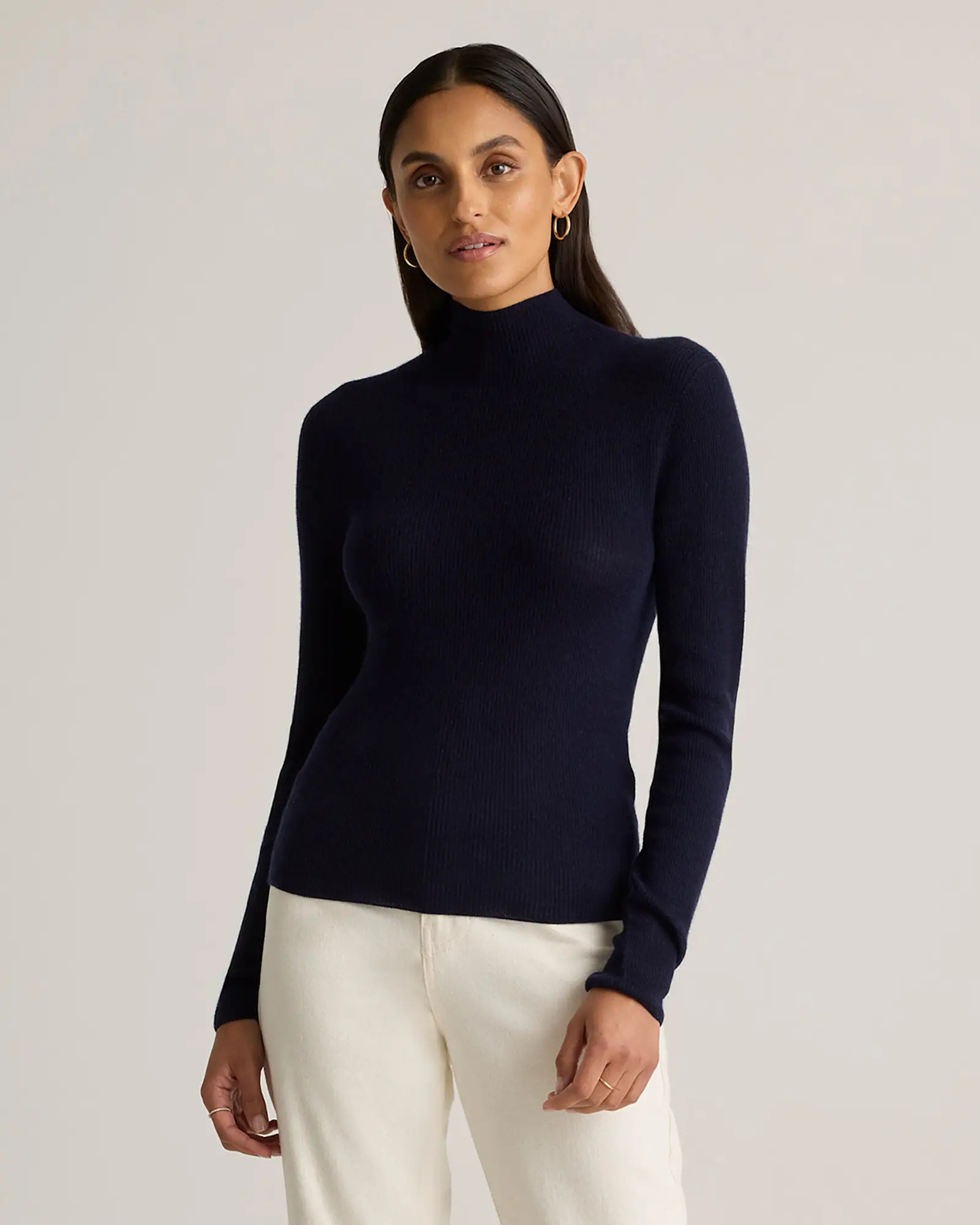 Featherweight Cashmere Ribbed Mockneck Sweater in Deep Navy | Quince