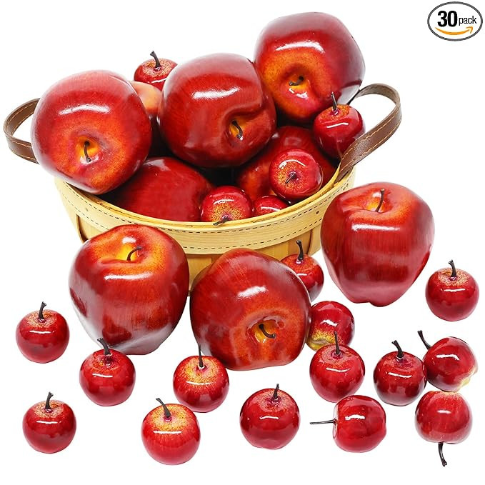 BigOtters Artificial Apples, 30PCS Fake Fruits Red Apples Dark Red Apple Lifelike Simulation for ... | Amazon (US)