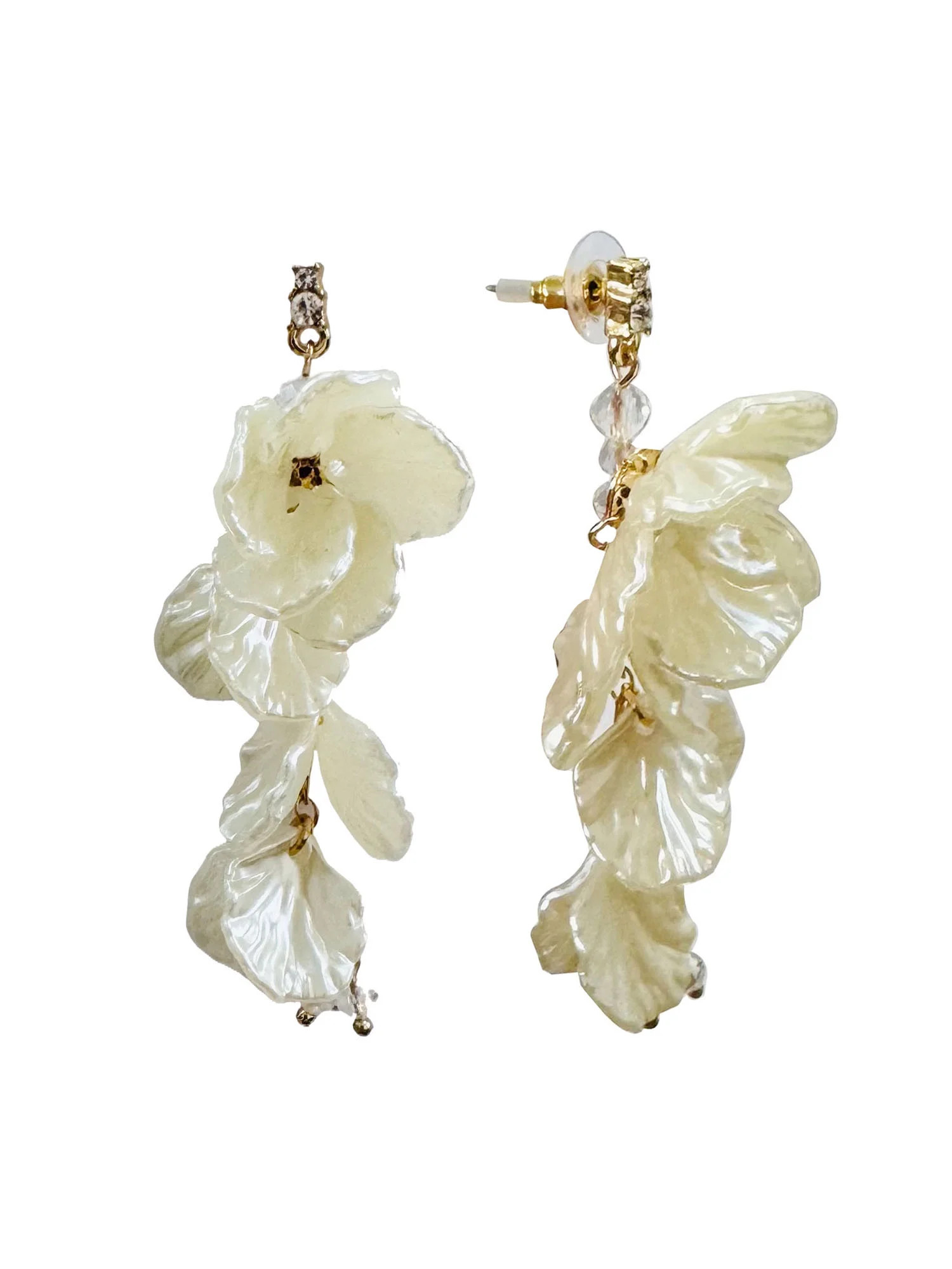 Time and Tru Petal Linear Gold and White with Beads Fashion Earrings | Walmart (US)