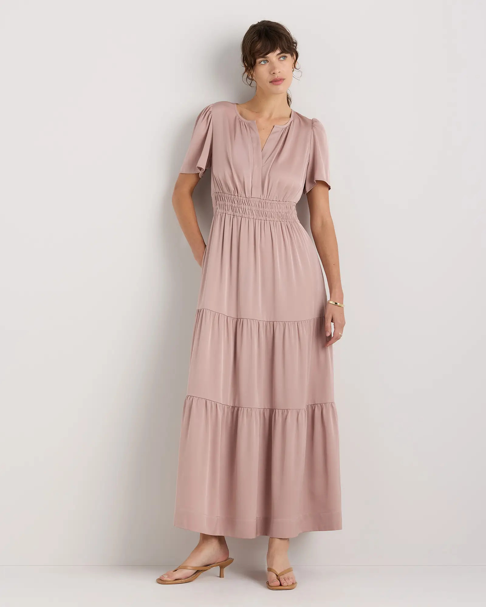 Washable Stretch Silk Tiered Maxi Dress in Vintage Pink | Quince