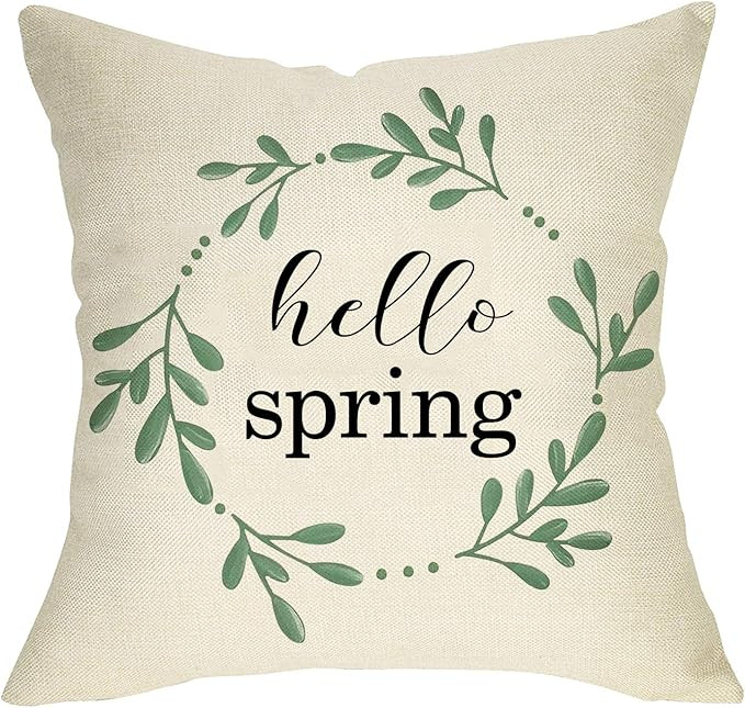 Pycat Hello Spring Throw Pillow Cover 18 x 18 for Sofa Couch Spring Decoration Farmhouse Home Dé... | Amazon (US)