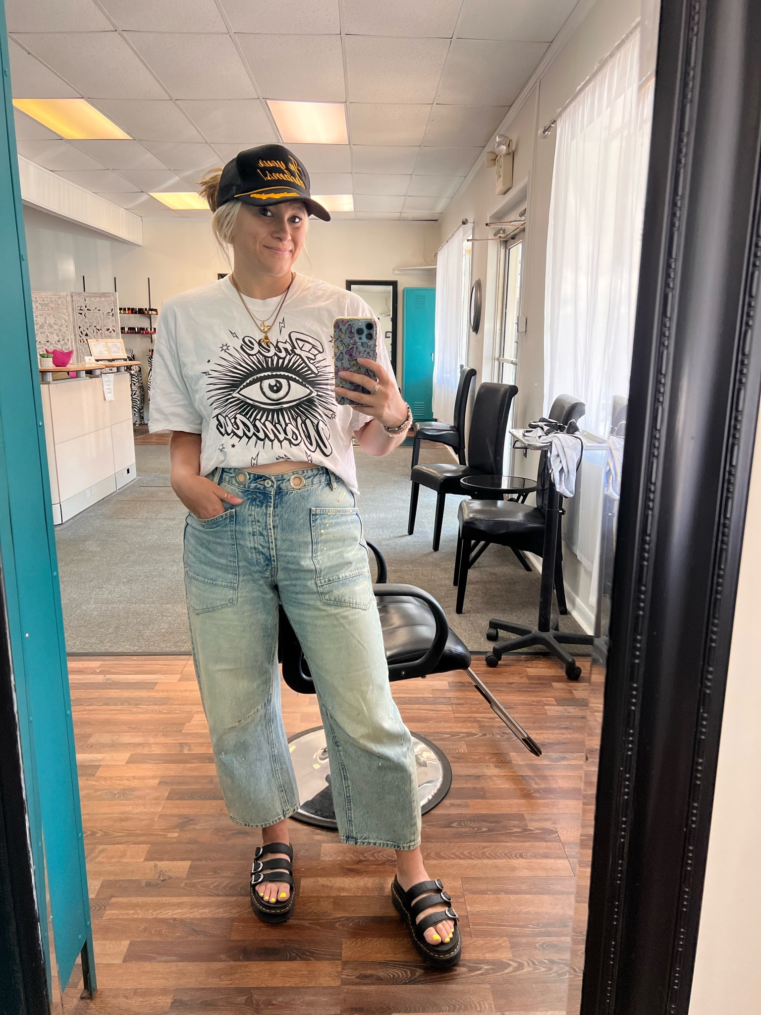 Hat and tee are dressed in LALA
 use code jodi7791 (at dressed in LALA) 

#LTKworkwear #LTKshoecrush
