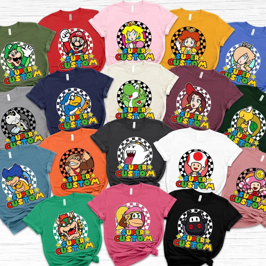 Custom Name Mario Family Shirt, Mario Gaming Shirt, Personalized Mario and Friends Gaming Matchin... | Etsy (Global)