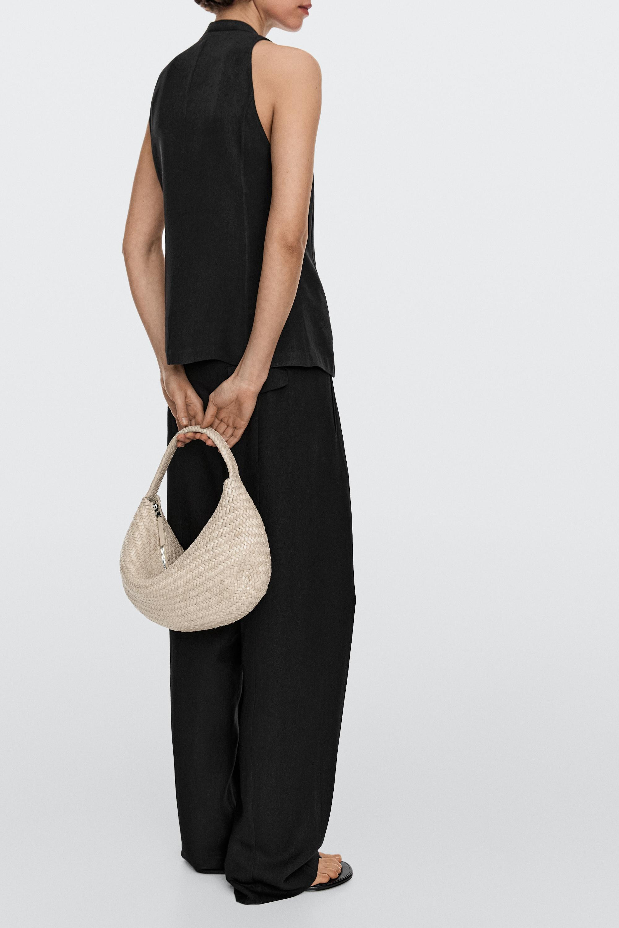 Braided leather half-moon bag | Massimo Dutti UK