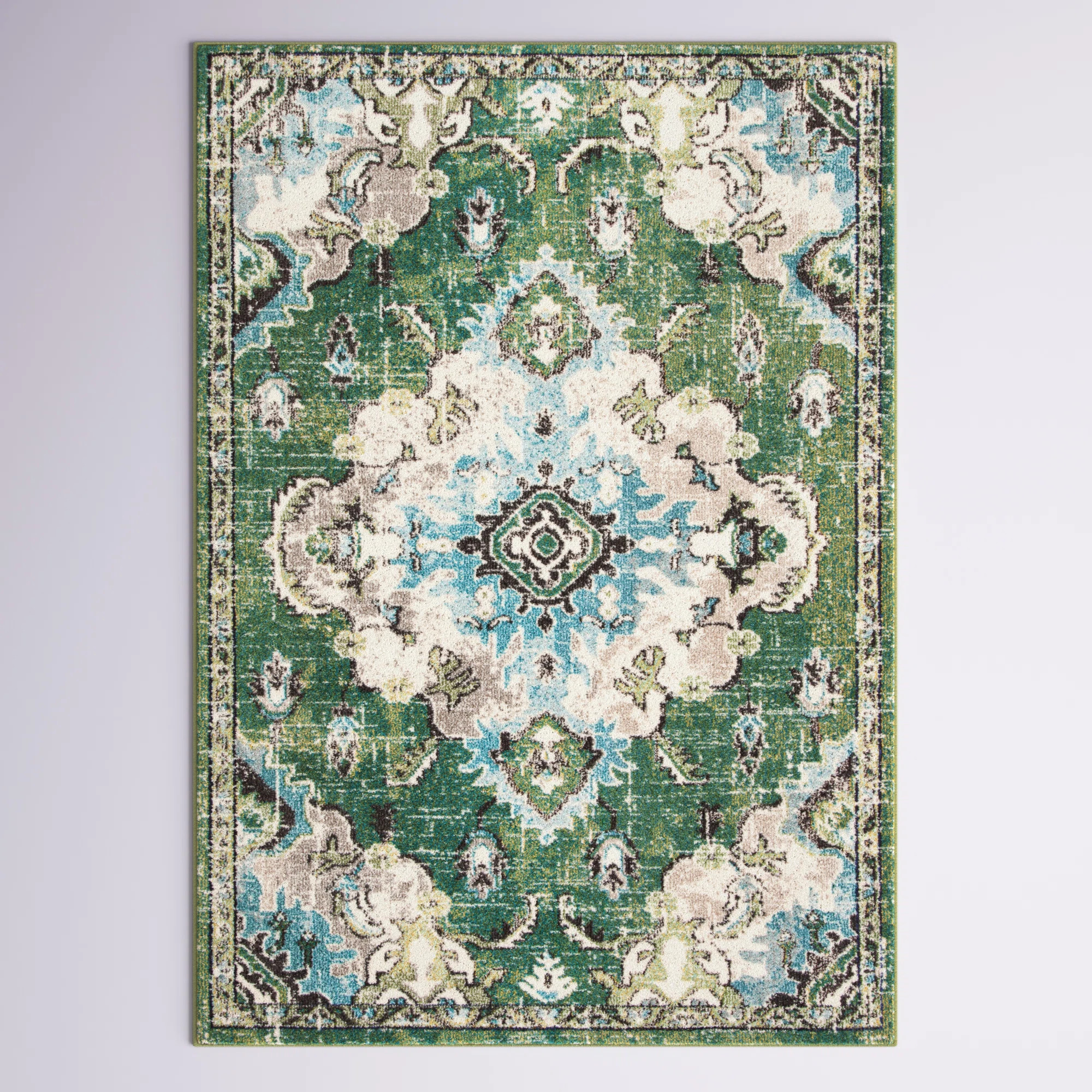 Shanna Machine Woven / Power Loomed Performance Green/Light Blue Rug | Wayfair North America