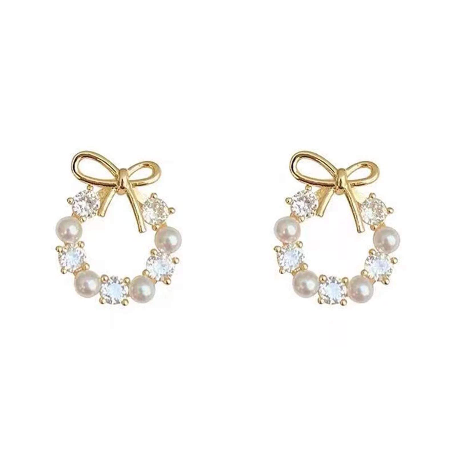 SPRING PARK Women Faux Pearl Stud Earrings For Simple Bow Small Fashion Ear Jewelry | Walmart (US)
