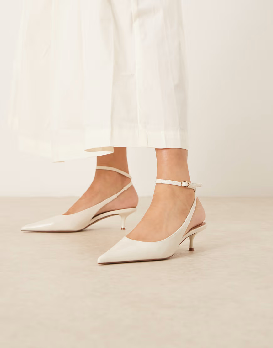 Mango classic ankle strap kitten heels in ivory-White | ASOS (Global)