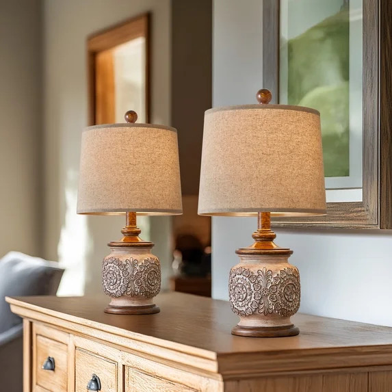 Oneach Vintage Table Lamps Bedside Lamp Set of 2 for Bedroom Living Room 18.75" Retro Farmhouse F... | Walmart (US)