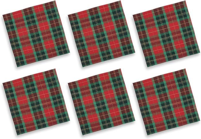 Cackleberry Home Red and Green Christmas Plaid with Gold Lurex Woven Fabric Napkins 18 Inches Squ... | Amazon (US)