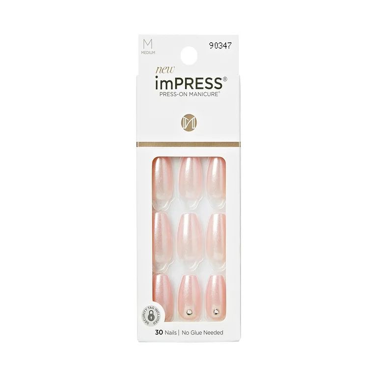 KISS imPRESS Medium Coffin Gel Press-On Nails, Glossy Light Pink, 30 Pieces | Walmart (US)