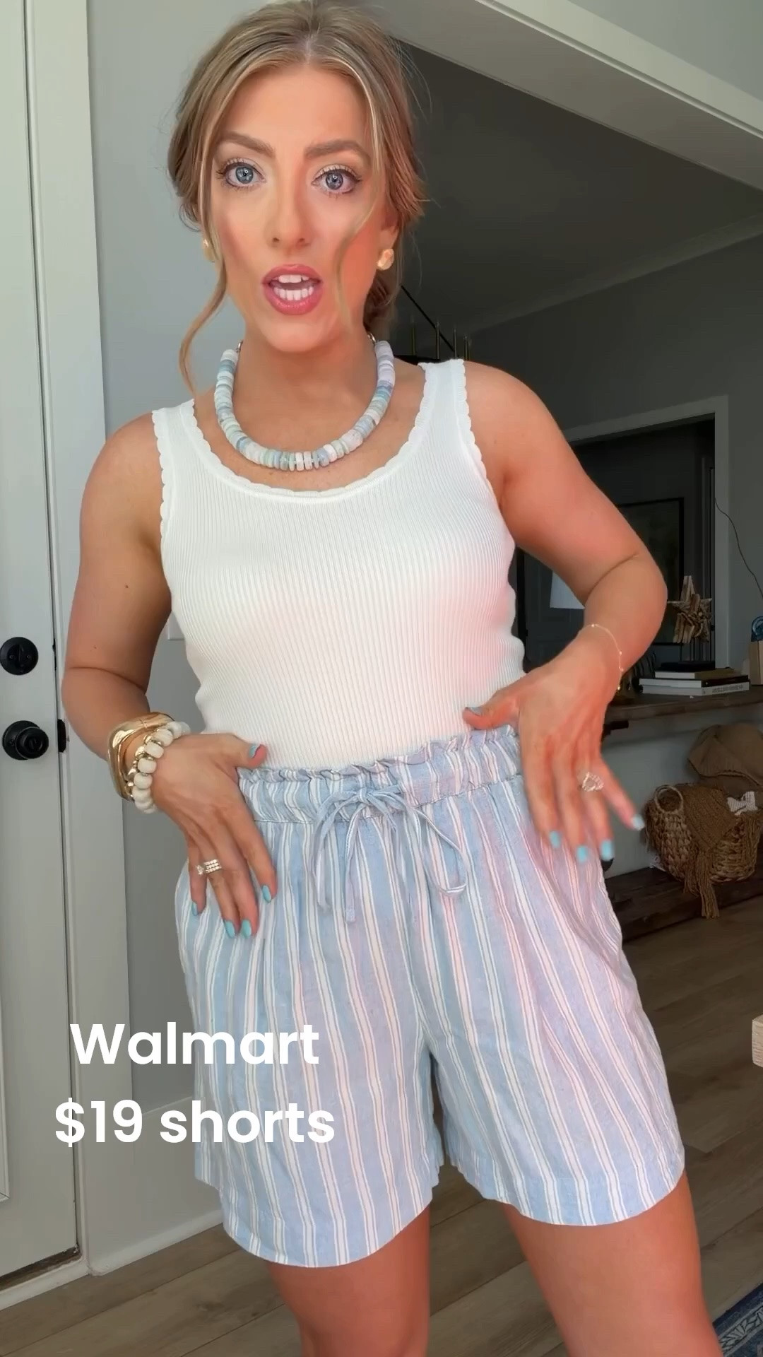 Walmart is absolutely delivering on effortless summer style! ☀️ These blue striped pull-on shorts are lightweight, comfortable, and give that coastal-inspired look without the designer price tag. Paired with a classic white tank and neutral sandals, this is the kind of outfit you’ll reach for on repeat all season long. Whether you’re heading to the beach, running errands, or grabbing lunch with friends, this easy Walmart outfit checks all the boxes.

✨ Wearing my true size
✨ Lightweight and breathable
✨ Elastic waist for all-day comfort
✨ Perfect vacation outfit

#WalmartFashion #WalmartFinds #SummerStyle #AffordableFashion #WalmartOutfit #VacationStyle #SummerOutfitIdeas #BudgetFriendlyFashion #CasualSummerStyle #FashionFinds #WalmartNewArrivals #EverydayStyle

#LTKootd #LTKPetite