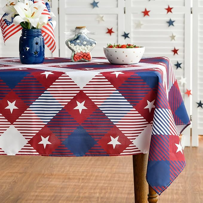 Horaldaily 4th of July Tablecloth 60x84 Inch Rectangular, Patriotic Red Buffalo Plaid Stars Indep... | Amazon (US)