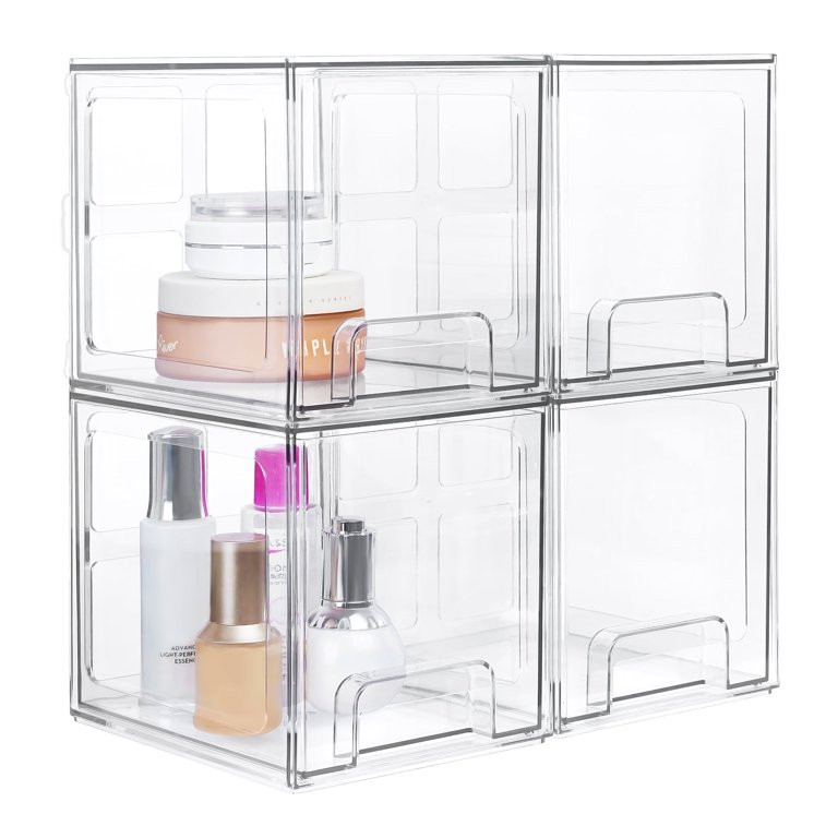 TALL Stackable Makeup Storage Drawers, Vtopmart 4 Pack Acrylic Bathroom Organizers, Clear Plastic... | Walmart (US)