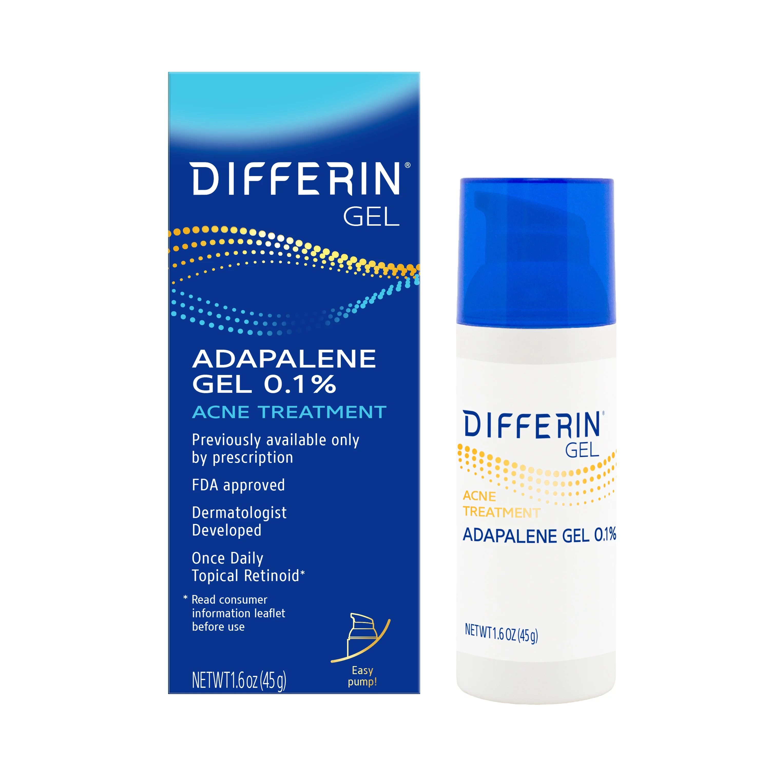 Differin Acne Treatment Gel, Retinoid Treatment with 0.1% Adapalene, 1.6oz (45g) Pump | Walmart (US)