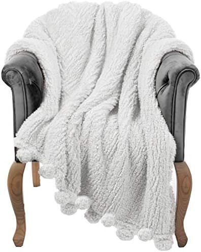 Throw Blanket for Couch - 50x60, Ivory White with Pom Poms - Fuzzy, Fluffy, Plush, Soft, Cozy, Wa... | Amazon (US)