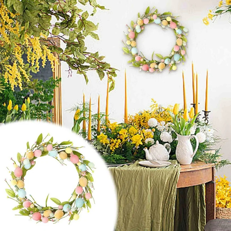 Holloyiver Easter Wreaths for Front Door,16.5 Inch Artificial Easter Egg Wreath, Easter Sign Colo... | Walmart (US)