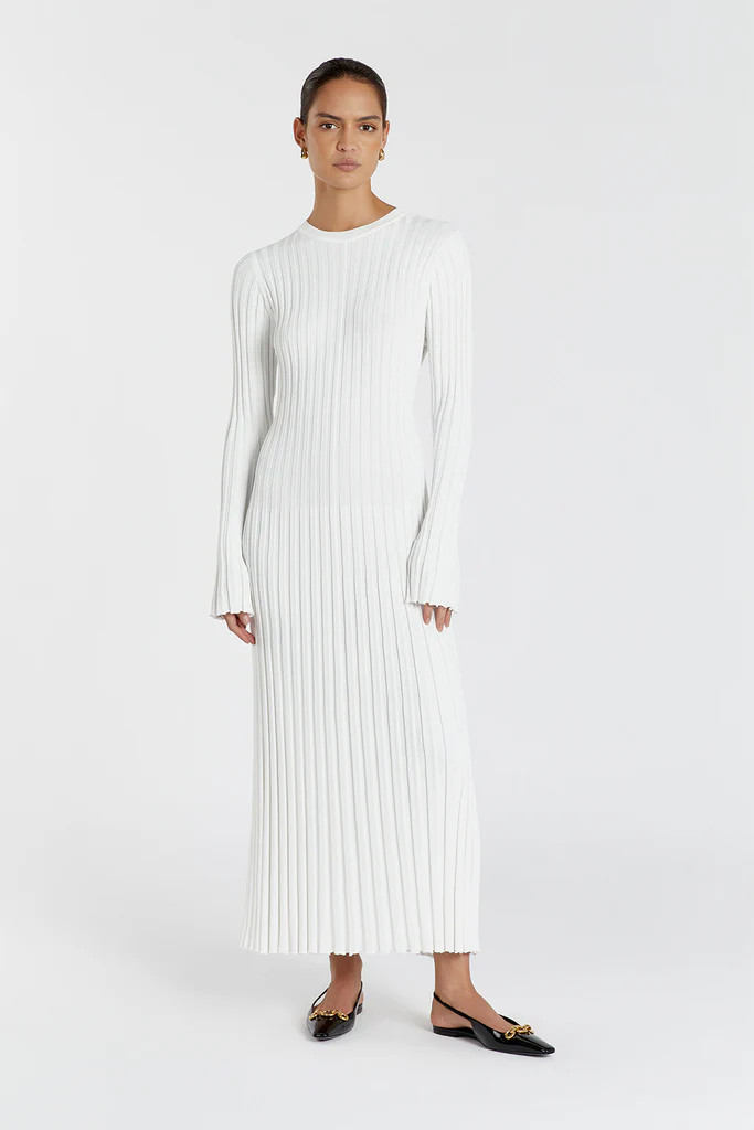 ADA OFF WHITE LONG SLEEVE MIDI DRESS | DISSH