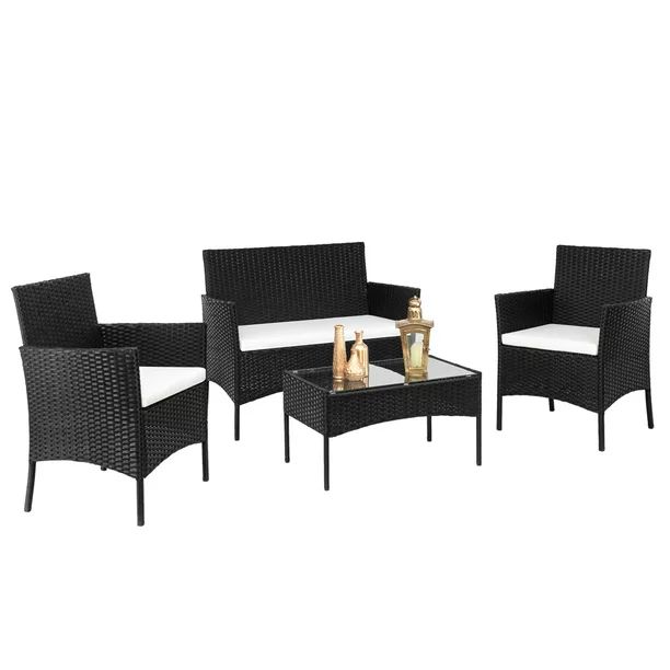 4-Piece Patio Furniture Sets for Outdoor, Wicker Rattan Patio Furniture, Garden Lawn Pool Backyar... | Walmart (US)
