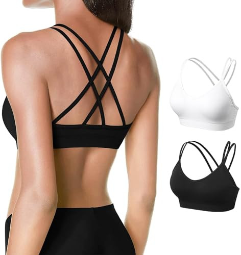Womens Strappy Padded Sports Bras Crisscross Back Workout Bras Seamless Medium Support Fitness Bras Crop Tops Pack | Amazon (US)