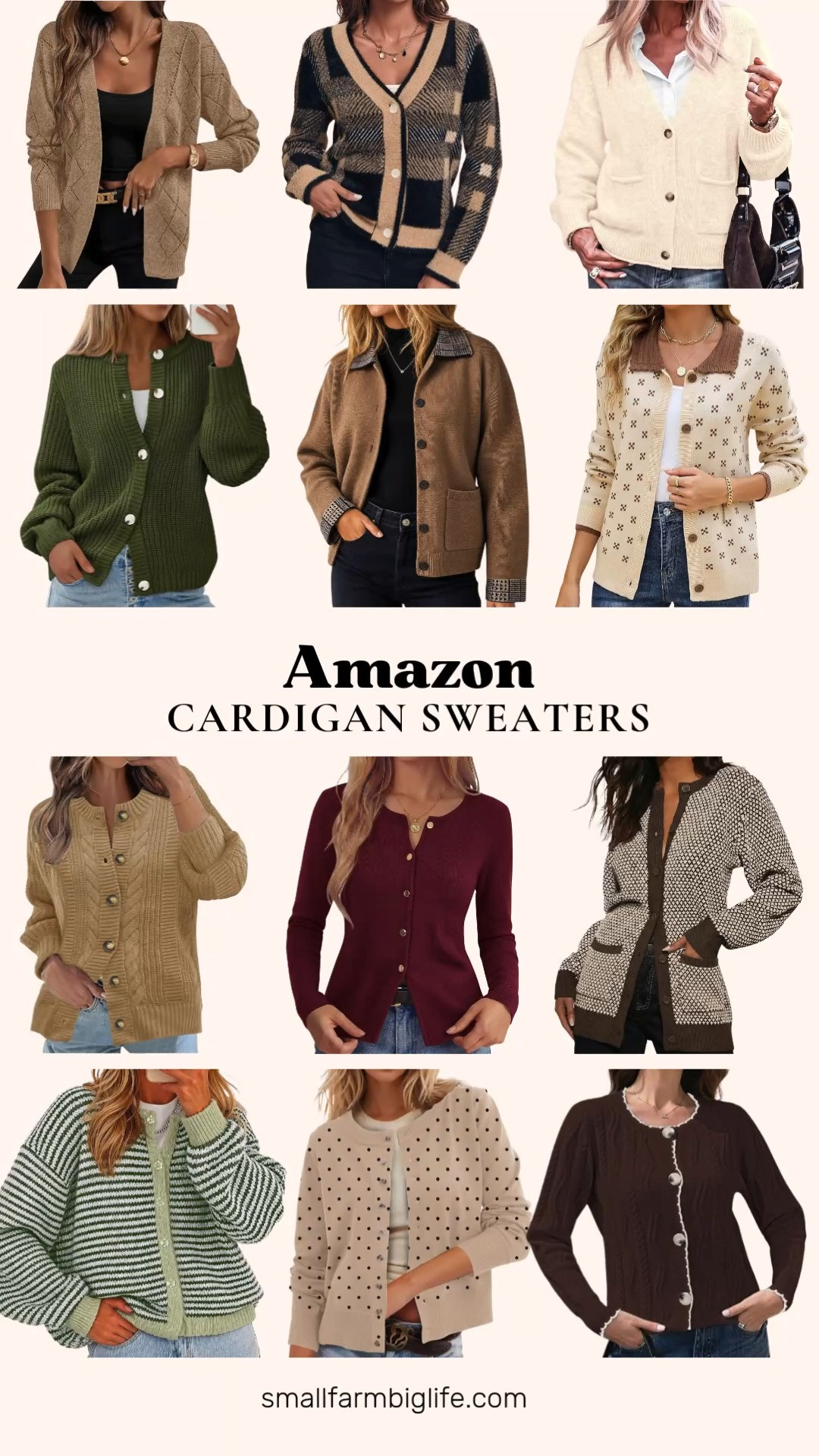Cardigans are a fall wardrobe staple, and Amazon has so many great cozy options right now.

The coffee brown plaid button down cardigan has a soft, checkered pattern and functional pockets, great for layering. The tan and black plaid, and wine red fuzzy knit cardigans both have a V neck and cozy pullover feel perfect for cooler days.

For a polished look, the cream and brown color block cardigan has a jacquard knit and collared button up style, while the camel plaid collar cardigan jacket is great for business casual or office wear.

The khaki cable knit open front cardigan and the coffee brown chunky cable knit cardigan both bring a classic, cozy texture. The cream chunky cropped cardigan with patch pockets is a relaxed, baggy fit perfect for casual fall days.

For pattern lovers, the khaki argyle plaid lightweight cardigan and the beige and black polka dot leopard print cropped cardigan bring fun prints into your fall rotation. The army green button down cardigan and the striped color block cardigan in army green, sage, and cream are both great oversized layering pieces.

#cardigansweater #fallwardrobe #falllayers #amazonfashionfinds #falltransition 

 #LTKootd #LTKOver40 #LTKWorkwear