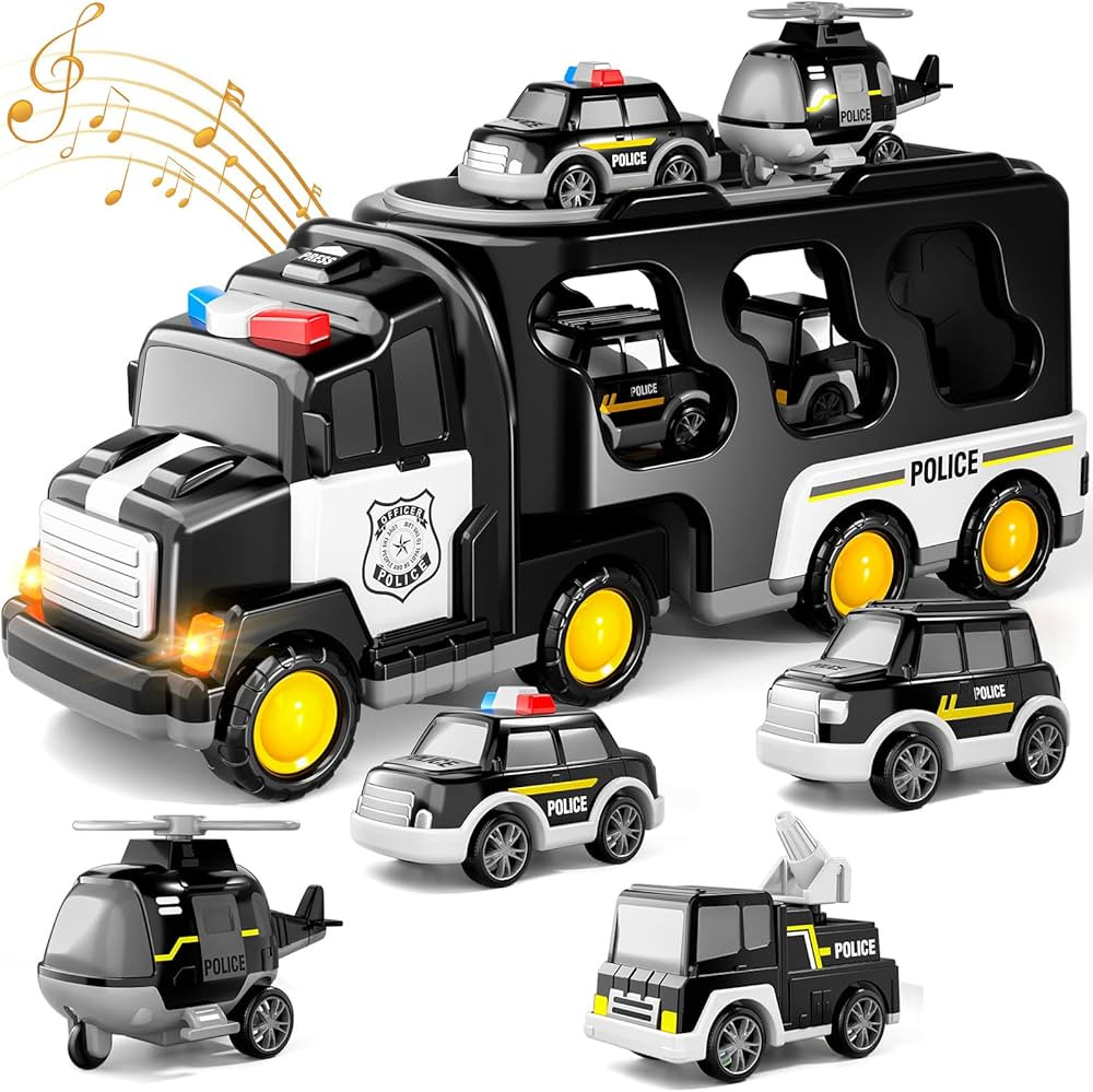Doloowee Police Truck Toys Toddlers 3 4 5 6 Years Old, 5 in 1 Truck Friction Power Toy Car Christ... | Amazon (US)