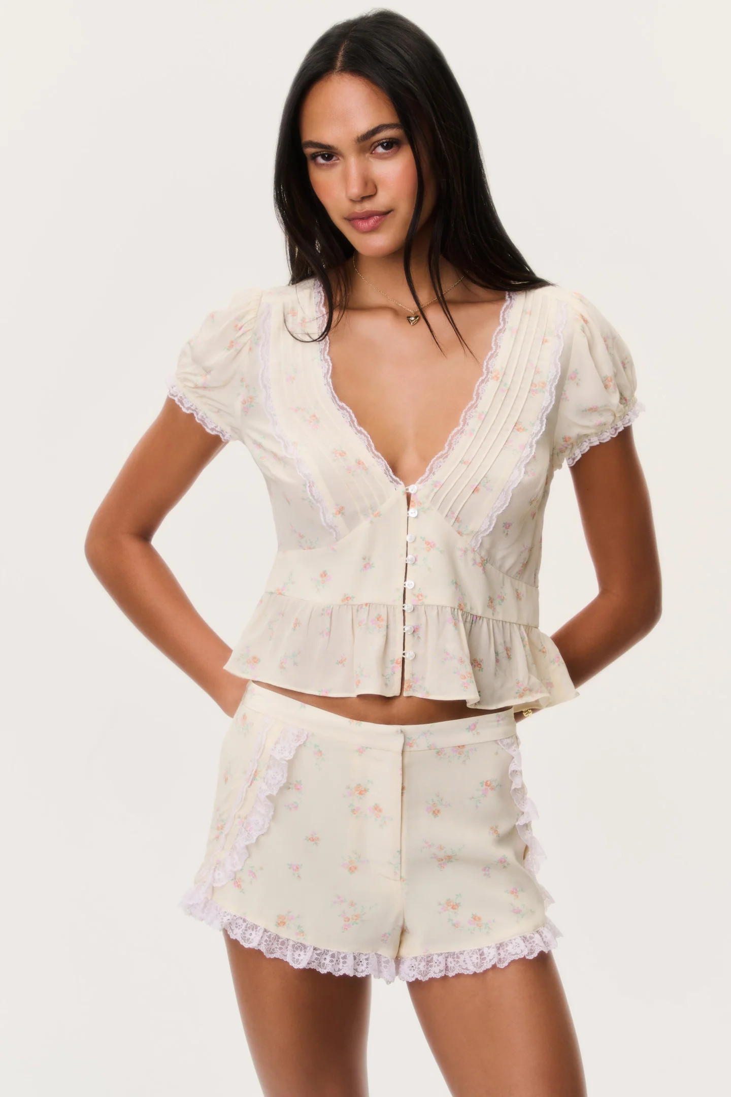 Adina Lace-Trimmed Floral Shorts | LoveShackFancy