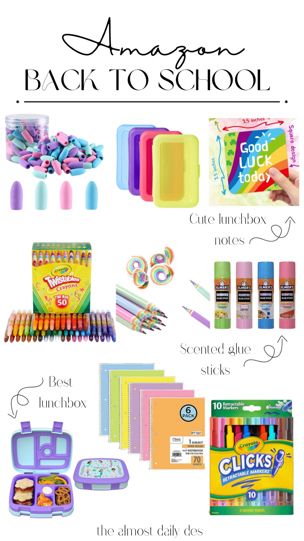 Sharing all of our favorite back to school Amazon essentials! Luna loves anything colorful & scented! We also love a bento lunch box, because my kids prefer a charcuterie style lunch. 

#LTKFind #LTKBacktoSchool #LTKfamily