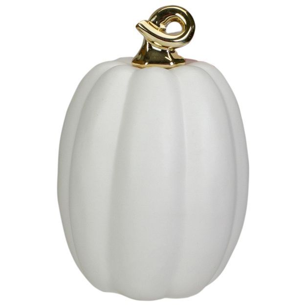 Northlight 8" White and Gold Fall Harvest Ceramic Pumpkin Decoration | Target