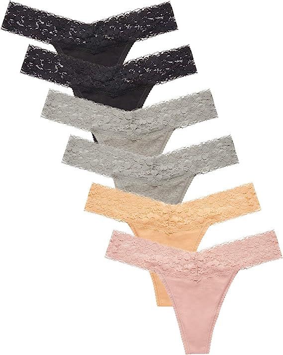 CULAYII Womens Cotton Thong Underwear Pack Lace Sexy Breathable Bikini Panties Soft Stretch T-Bac... | Amazon (US)