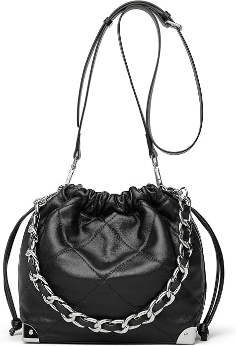 DORIS&JACKY Drawstring Bucket Shoulder Bag for Women Quilted Hobo Purse With 2 Removable Straps A... | Amazon (US)