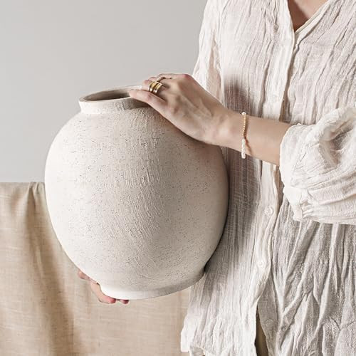 Ceramic Rustic Vase, 10.8 Inch Farmhouse Minimalist Tall Flower Vase for Table, Living Room, Home... | Amazon (US)