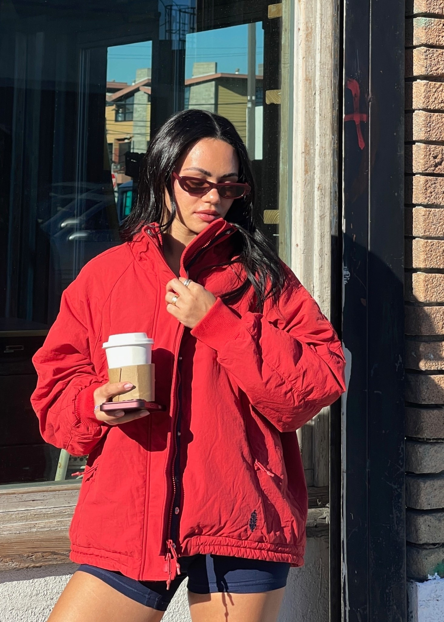 Free People red jacket + blue biker shorts and burgundy sports bra 

#LTKfitnessgoals #LTKdayinmylife #LTKActive