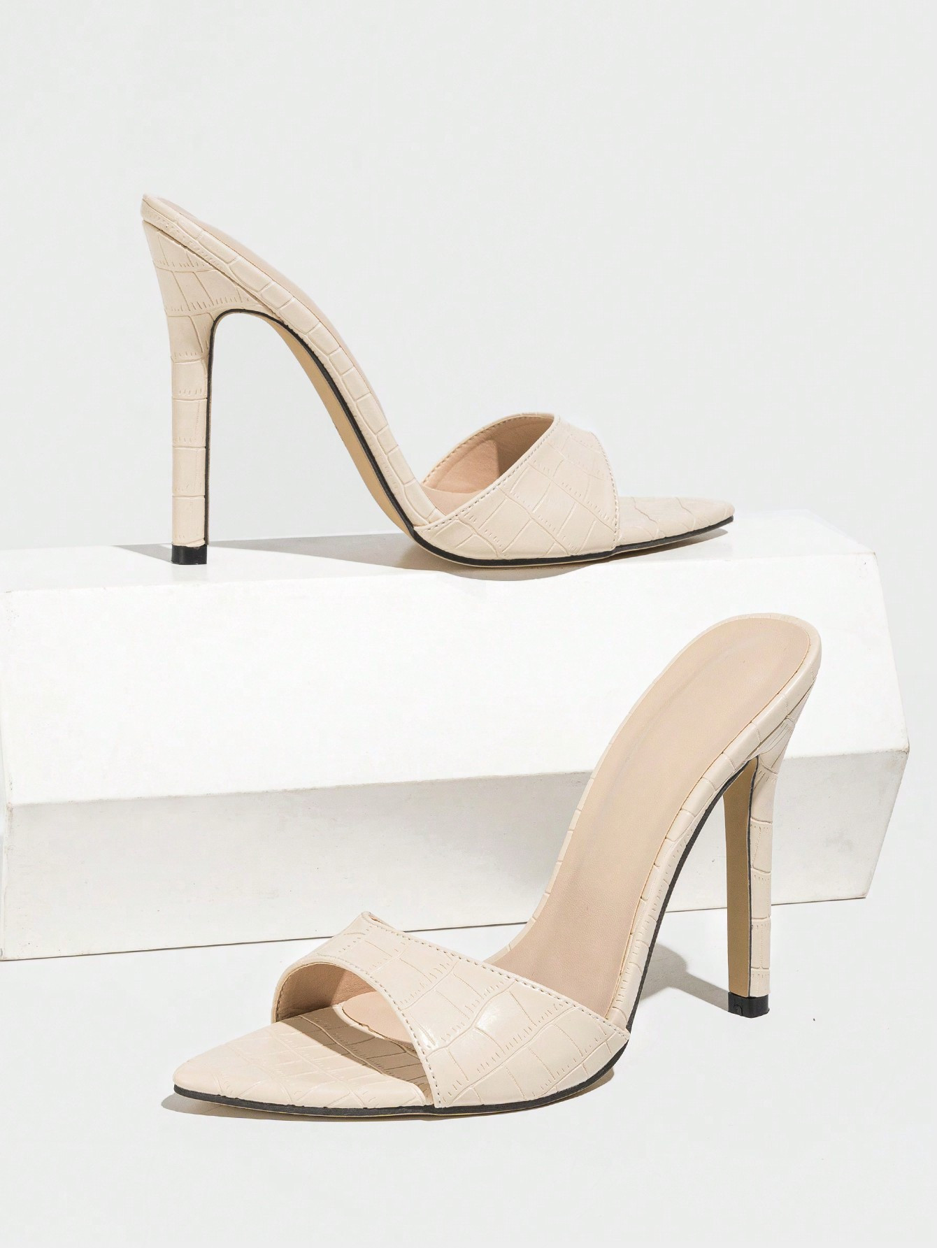 Women's High Heel Outdoor Fashion Pointed Toe Elegant Crocodile Print Sexy Mules Apricot Color Sl... | SHEIN