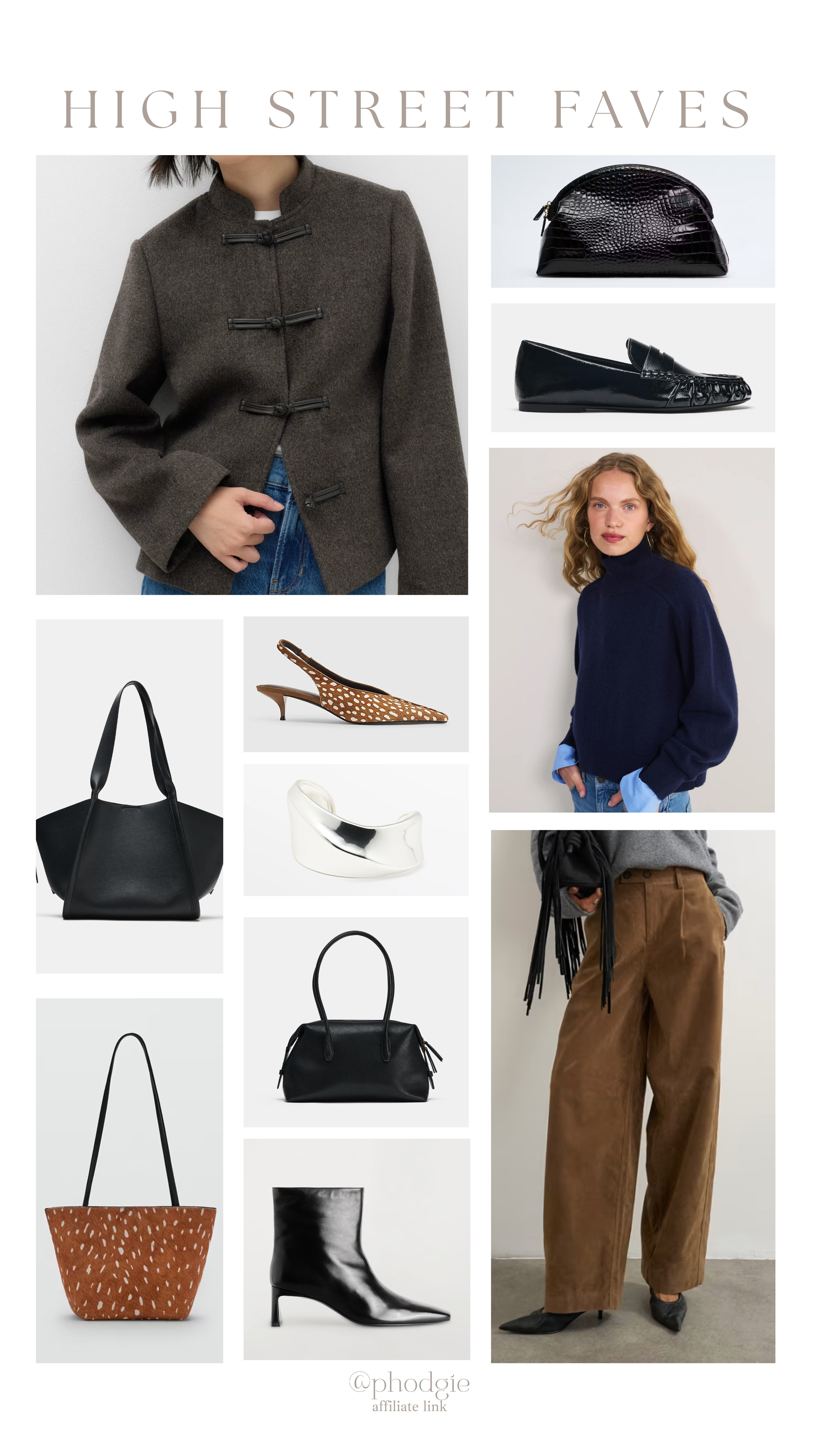 High street favourites this week 🤎

Autumn jacket, autumn knit, knitwear, barrel leg trousers, bowling bag, leather bag, loafers, autumn boots, kitten heel boots, leather boots 

 #LTKuk #LTKautumn #LTKbag