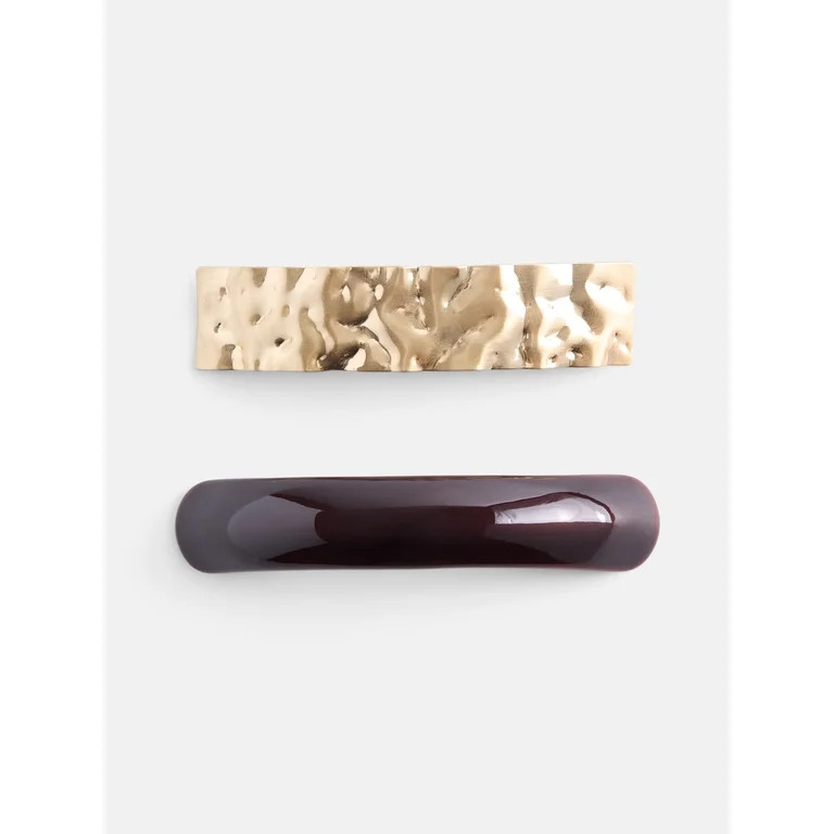 Scenario Women's Acrylic and Metal Hair Clips, 2-Pack, Gold-Tone/Brown | Walmart (US)