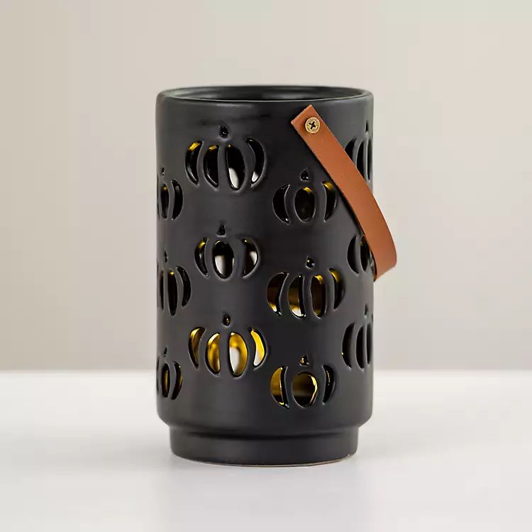 Black LED Pumpkin Cut-outs Lantern, 7.8 in. | Kirkland's Home