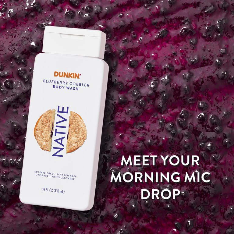 Native Dunkin' Body Wash for Women and Men, Sulfate Free, Blueberry Cobbler, 18oz | Walmart (US)